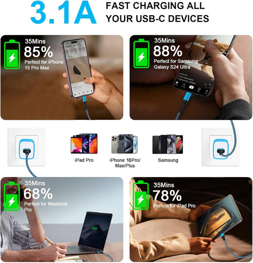 Car Carplay Cable Fast Charging 3Ft/2Pack for Iphone 17 Pro Max Air 16E/16/16 Pro/16 Pro Max/16 Plus/15 Pro Max,3.1A USB Type C Charger Cord Car Fast Cable for Samsung Galaxy S25 Edge A17,Pixel 10 Pro