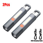 Strong Lighting ABS Flashlamp USB Charging Portable Outdoor EDC Torch Camping Hanging Flashlights Telescopic Focus COB Side Lamp