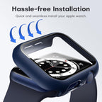2 Pack Hard Case for Apple Watch Se/Se2/Se3/Series 6/5/4 40Mm, with PC Tempered Glass Screen Protector, Scristant Resistant, Overall Protection Slim Cover for Iwatch S6/S5/S4 40Mm, Blue